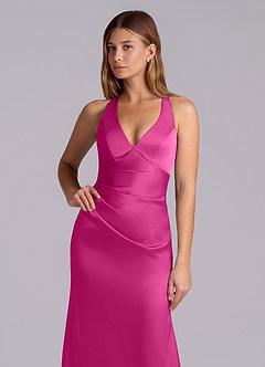 Azazie Amelie Bridesmaid Dresses Fuchsia A-Line Pleated Stretch Satin Dress image6