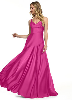 Azazie Kayla Final Sale Fuchsia A-Line Side Slit Stretch Satin Dress image3
