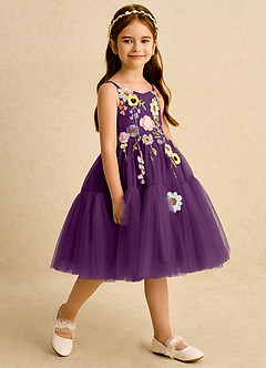 Azazie Osea vestidos de niña de las flores Vestido de Uva de Tul de Princesa con Plisado image5