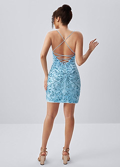 Liliane Sky Blue Spaghetti Strap Sequin Leaf Lace-Up Mini Dress image8