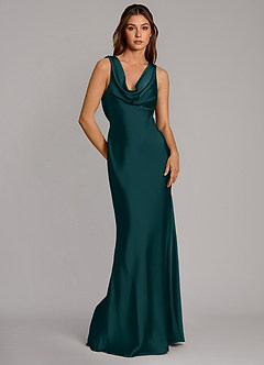 Azazie Cheryl Vestidos de damas de honor Vestido de Pino de Satén Elástico de Corte Sirena image5