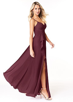 Azazie Emerald Bridesmaid Dresses Cabernet A-Line Ruffled Chiffon Dress image2