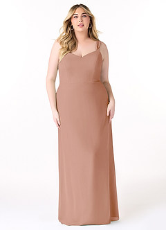 Azazie Denice Bridesmaid Dresses Champagne Rose Sheath Pleated Chiffon Dress image9