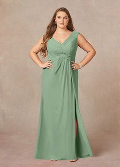 Azazie Sally Kleider für die Brautmutter A-Linie V-Hals Gefaltet Chiffon Kleid Matcha image8
