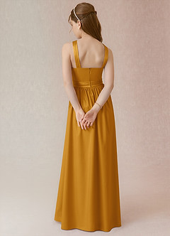 Azazie Jiya Junior Butterscotch A-Line Pleated Stretch Satin Dress image2