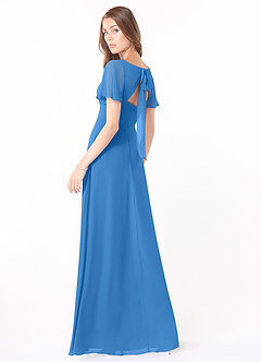 Azazie Kimber Bridesmaid Dresses Blue Jay A-Line Flounce Sleeve Chiffon Dress image4