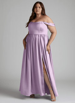 Azazie Morana Brautjungfernkleider Wandelbar A-Linie Schulterfrei Stretch-Satin Kleid Frostiges Flieder image12