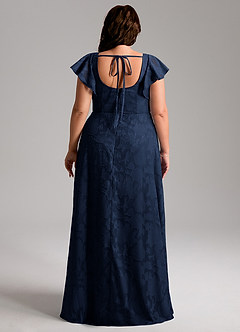 Azazie Bondi Vestidos de damas de honor Vestido de Azul Marino Oscuro de Devorado Floral de Corte en A con Corte Lateral image8
