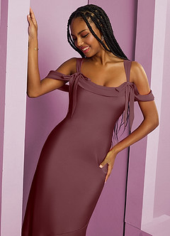 Barbie ♥ Azazie Brautjungfernkleider Etui Plissee Stretch-Satin Kleid Sangria image7