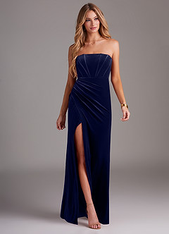 Azazie Larisa Bridesmaid Dresses Dark Navy Sheath Strapless Velvet Convertible Dress image1