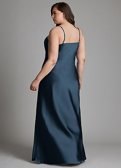 Azazie Jaleesa Bridesmaid Dresses Dark Navy Sheath High Neck Stretch Satin Dress image8