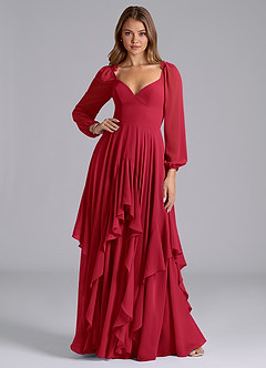 Azazie Karan Bridesmaid Dresses Scarlet A-Line Long Sleeve Chiffon Dress image3