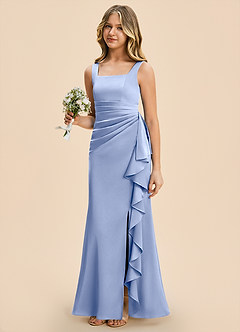 Azazie Adrienne Junior Ice Sheath Pleated Stretch Satin Dress image1