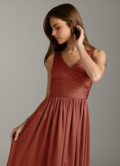 Azazie Keyla Bridesmaid Dresses Auburn A-Line Pleated Stretch Satin Dress image8