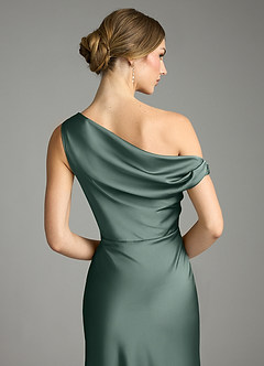 Azazie Emerson Bridesmaid Dresses Sea Moss Mermaid Off the Shoulder Stretch Satin Dress image7