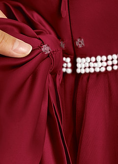 Azazie Firefly Flower Girl Dresses Burgundy A-Line Bow Matte Satin Dress image8