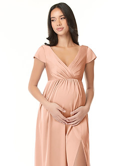Azazie Allessia Maternity Bridesmaid Dresses A-Line Pleated Stretch Satin Floor-Length Dress image11