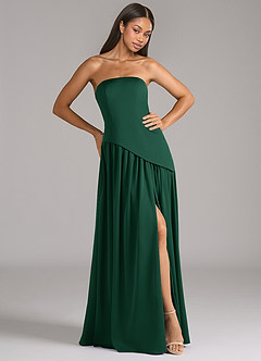 Azazie Adeline Vestidos de damas de honor Vestido de Verde Oscuro de Satén Elástico de Corte en A Convertible con Sin tirantes image4