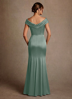 Azazie Aberdeen Mother of the Bride Dresses Silver Sage Sheath Pleated Stretch Satin Dress image2