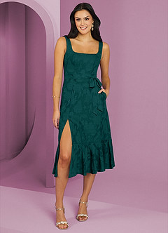 Barbie ♥ Azazie Bridesmaid Dresses Pine A-Line with Pockets Floral Burnout Dress image1