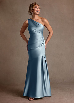 Azazie Haifa Klänningar till brudens mor Klä Sjöjungfru i Stretch Satin Ena axeln Dammblå image4
