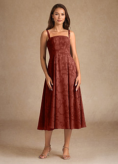 Azazie Lorain Mère de la mariée Robes Robe Trapèze en Blumen-Burnout Plissée Terracotta image9