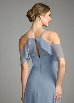 Azazie Dakota Bridesmaid Dresses Dusty Blue A-Line V-Neck Pleated Chiffon Dress image10