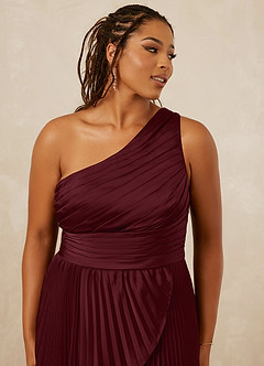 Christian Siriano Bridal for Azazie 1008 Bridesmaid Dresses Cabernet A-Line One Shoulder Stretch Satin Dress image12