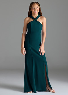 Azazie Rue Junior Pine Mermaid Side Slit Chiffon Dress image4