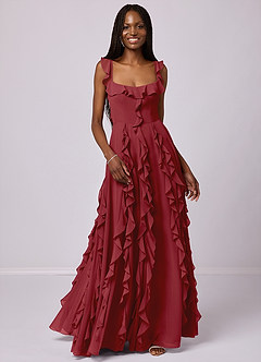 Barbie ♥ Azazie Bridesmaid Dresses Pomegranate A-Line with Pockets Chiffon Dress image4