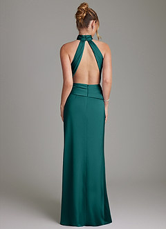 Azazie Gracelynn Abiti da Damigella Abito Tubino in Raso Elasticizzato Plissettato Verde Pavone image8