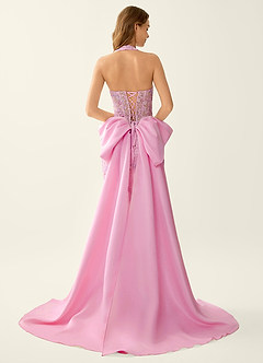 Zahra Pink Sparkly V-neck Mermaid Lace Up Back Prom Dress image2