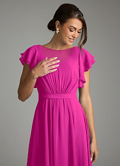 Azazie Daphne Modest Bridesmaid Dresses A-Line Ruffled Chiffon Floor-Length Dress image5