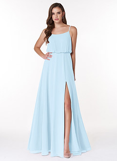 Azazie Lupe Brautjungfernkleider A-Linie Schaufel Chiffon Kleid Himmelblau image1