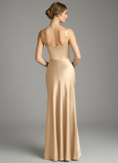Azazie Alouette Bridesmaid Dresses Champagne Mermaid Pleated Stretch Satin Dress image2