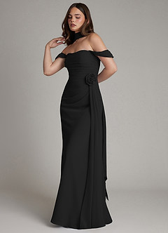 Azazie Ezria Bridesmaid Dresses Black A-Line Off the Shoulder Chiffon Dress image11