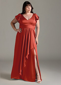 Azazie Omari Bridesmaid Dresses Rust A-Line Stretch Satin Dress image9