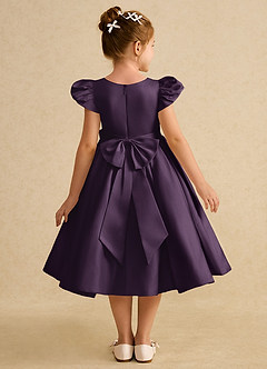 Azazie Pearl Flower Girl Dresses Plum Ball-Gown Pleated Matte Satin Dress image2