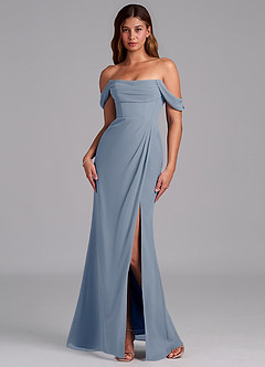 Azazie Johana Brautjungfernkleider Wandelbar Meerjungfrau-Linie Schulterfrei Chiffon Kleid Staubblau image7