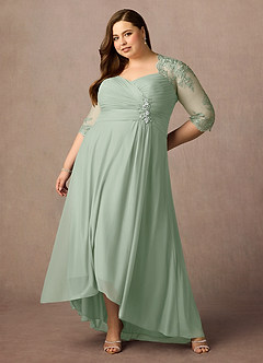 Azazie Anne vestidos de madre de la novia Vestido de Salvia Polvorienta de Encaje de Recto con Corazón Lentejuelas image15