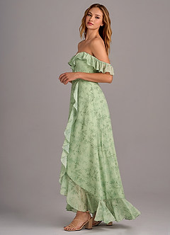 Azazie Lyra Bridesmaid Dresses Green Fern Floral A-Line Chiffon Convertible Dress image5