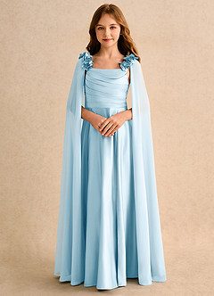 Azazie Rosita Junior Formal vestidos de niña de las flores Vestido de Azul Cielo de Satin Mate de Corte en A con Plisado image5