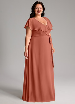 Azazie Lainey Bridesmaid Dresses Clay A-Line with Pockets Chiffon Dress image4