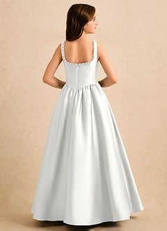 Azazie Enid Girls Formal Abiti da Ragazza di Fiori Abito A-Line in Raso Elasticizzato Perline Bianco image2
