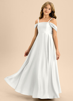 Azazie Rowena Junior White A-Line Bow Stretch Satin Dress image6