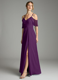 Azazie Dakota Bridesmaid Dresses Grape A-Line V-Neck Pleated Chiffon Dress image4