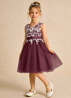 Azazie Butterfly Flower Girl Dresses Cabernet A-Line Lace Dress image4