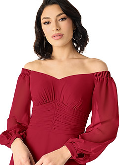 Azazie Rubina Final Sale Dusty Blue A-Line Long Sleeve Chiffon Dress image4