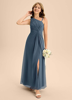 Azazie Brooke Junior Jurk van Chiffon met A-Lijn Zijsplit Neptunus image3