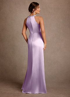 Azazie Lawrence Mother of the Bride Dresses Frosted Lilac A-Line Pleated Stretch Satin Dress image3